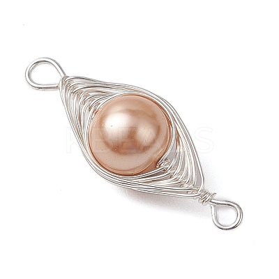 Copper Wire Wrapped Shell Pearl Connector Charms PALLOY-JF03114-01-1