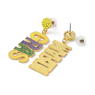 Carnival Theme Glitter Zinc Alloy Letter Dangle Stud Earrings EJEW-D087-05G-1