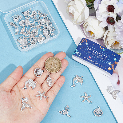 40Pcs 10 Style Alloy Crystal Rhinestone Pendants ALRI-SC0001-36-1