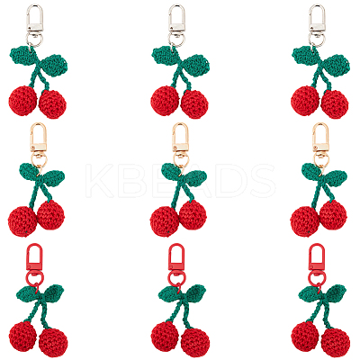 6Pcs 3 Colors Cherry Wool Knitting Pendant Decorations HJEW-CP0001-20-1