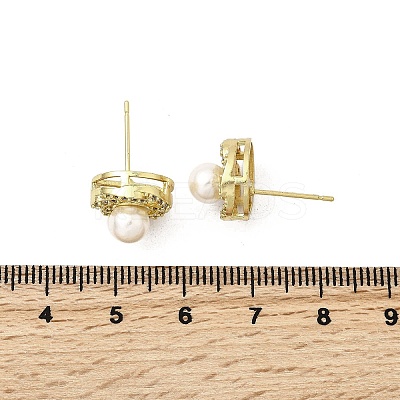 Brass Clear Cubic Zirconia Round Stud Earrings EJEW-L261-020G-1