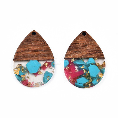 Transparent Resin & Walnut Wood Pendants RESI-N025-028-A03-1