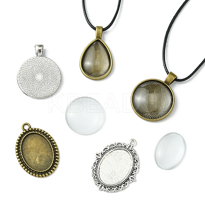 DIY Blank Dome Alloy Glass & Waxed Cord Necklace Making Kits DIY-FS0007-65-1