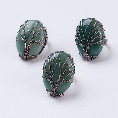 Natural Green Aventurine Adjustable Finger Ring RJEW-E436-03E-1