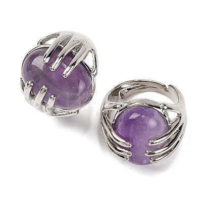 Oval Natural Amethyst Finger Ring G-Q184-06G-P-1