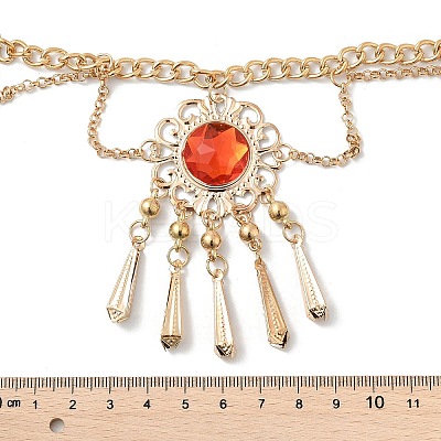 Alloy Cubic Zirconia Flower Tassel Bell Chain Belts for Women AJEW-D300-01G-1