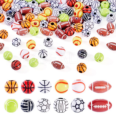120Pcs 12 Styles Sports Style Acrylic Beads MACR-TA0002-28-1