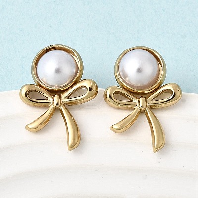 201 Stainless Steel ABS Plastic Pearl Stud Earrings EJEW-Z151-13G-04-1