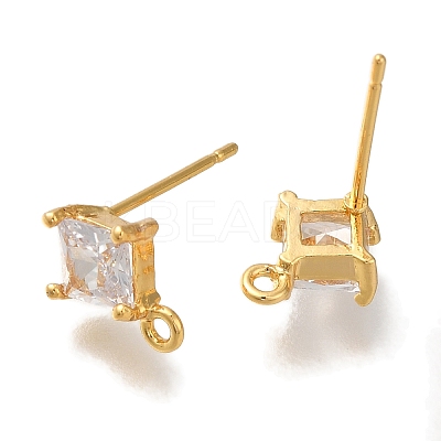 Brass Clear Cubic Zirconia Stud Earrings Finding for Women EJEW-B107-11G-1