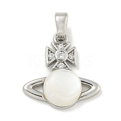 Brass with Clear Cubic Zirconia with Sea Shell Pendants KK-Q820-20P-1