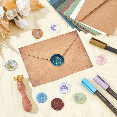 Brass Wax Seal Stamp with Wood Handle AJEW-WH0412-0026-1