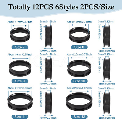 12Pcs 6 Size 201 Stainless Steel Grooved Finger Ring Settings RJEW-TA0001-05EB-1