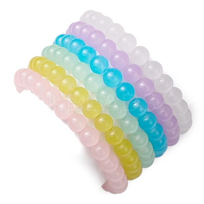6Pcs 6 Colors 8mm Round Imitation Jade Glass Beaded Stretch Bracelet Sets BJEW-JB10774-1