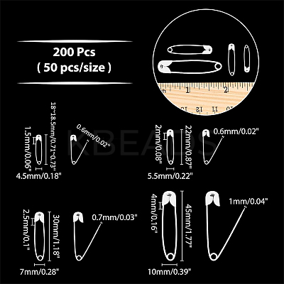 200Pcs 4 Styles Spray Painted Iron Safety Pins AJEW-AR0001-14-1