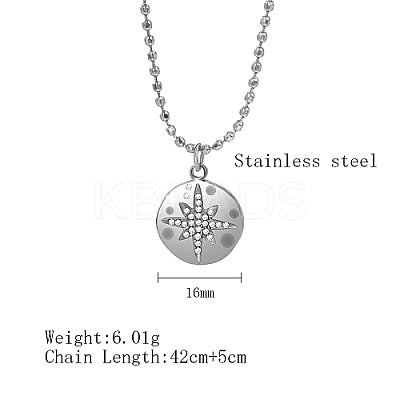 304 Stainless Steel Rhinestone Flat Round with Star Pendant Necklaces NS9570-2-1