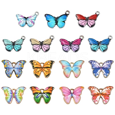 15Pcs 15 Styles Light Gold Tone Alloy Enamel Pendants ENAM-YW0004-41-1