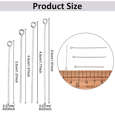 300Pcs 304 Stainless Steel Eye Pins STAS-YW0003-12A-1