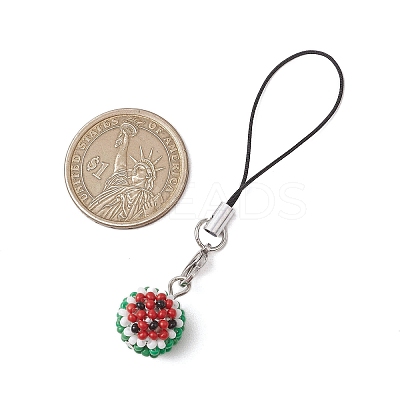 Watermelon Glass Seed Bead Beaded Charm Mobile Straps HJEW-MZ00183-1
