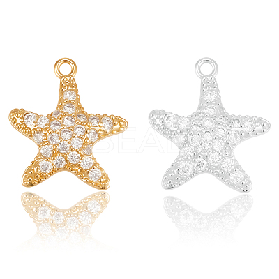 10Pcs 2 Colors Brass Micro Pave Cubic Zirconia Pendants KK-BBC0019-01-1