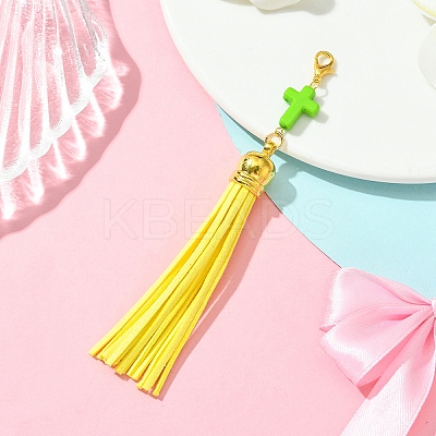 Cross Acrylic & Faux Suede Tassel Pendant Decorations HJEW-YW00078-05-1