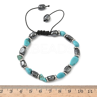 Natural Turquoise & Non-magnetic Synthetic Hematite Beaded Braided Bead Bracelets for Men Women BJEW-Z148-08P-02-1