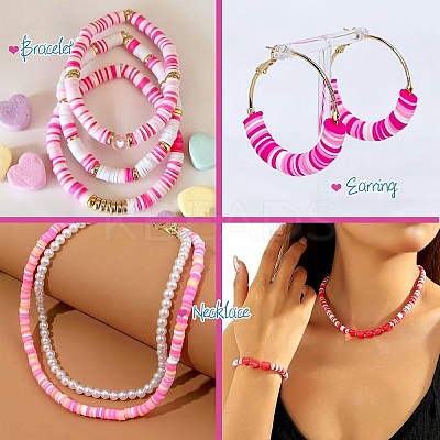 Valentine's Day DIY Polymer Clay Beads & Alloy Enamel Charm Stretch Bracelets Making Kits DIY-YW0012-66-1