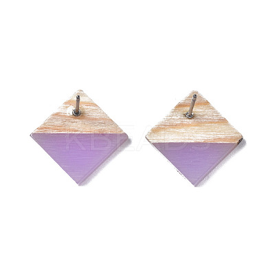 Opaque Resin & Wood Stud Earrings EJEW-N017-005A-B04-1