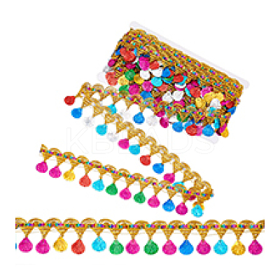 Polyester Colorful Tassel Lace Trim SRIB-WH0011-308B-1