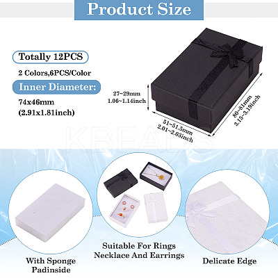 12Pcs 2 Colors Rectangle Paper Jewelry Gift Boxes with Bowknot CON-TA0001-17-1
