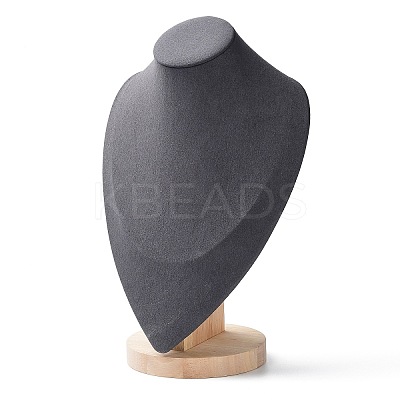 Velvet Bust Necklace Display Stands with Wooden Base ODIS-Q041-02C-02-1