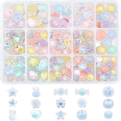 210Pcs 15 Style Transparent Acrylic Beads TACR-CA0001-06-1