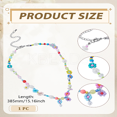1Pc Glass Seed & Acrylic & Plastic Imitation Pearl Beaded Necklaces NJEW-LP0007-25-1