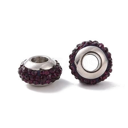 Rondelle 304 Stainless Steel Polymer Clay Rhinestone European Beads GPDL-P003-14-1