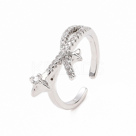 Clear Cubic Zirconia Asterism Open Cuff Ring RJEW-B028-10P-1