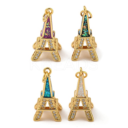 Brass Micro Pave Cubic Zirconia with Synthetic Opal Pendants KK-K356-18G-1