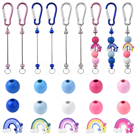 DIY Rainbow Round Wood & Aluminum Keychain Making Kits DIY-YW0012-31-1