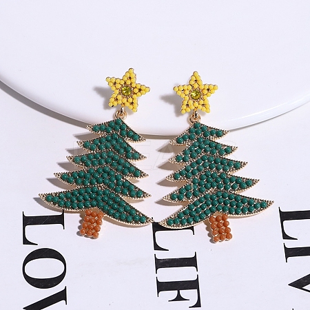 Christmas Trees with Star Alloy Dangle Stud Earrings for Women EJEW-Z078-03B-1