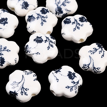 Floral Printed Porcelain Beads X-PORC-Q166-1-1