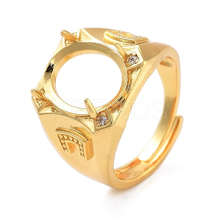 Rack Plating Oval Brass Micro Pave Cubic Zirconia Wide Adjustable Ring Components KK-Q819-13G-1