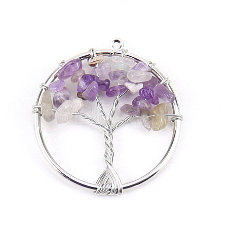 Natural Amethyst Tree fo Life Pendants WG82707-10-1