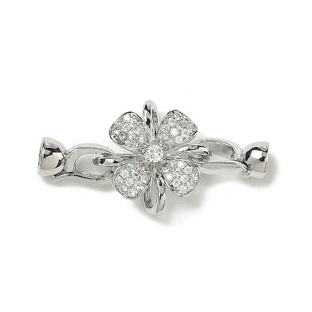 Rack Plating Flower Brass Pave Clear Cubic Zirconia Fold Over Clasps KK-E080-01P-1