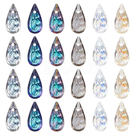 24Pcs 6 Colors Embossed Glass Rhinestone Pendants GLAA-PH0001-44-1