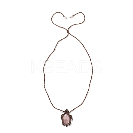 Natural Rose Quartz Tortoise Pendant Necklace NJEW-K258-02F-1