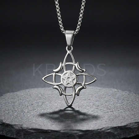 Vintage 304 Stainless Steel Witch Knot Pendant Necklaces WGBCAF0-01-1