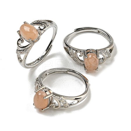 Oval Natural Sunstone Adjustable Rings RJEW-Q818-01P-02B-1
