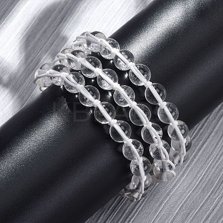 Natural Quartz Crystal Round Beaded Multi-strand Bracelets for Men Women BJEW-G743-02C-1