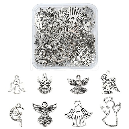 50Pcs 8 Styles Tibetan Style Alloy Moon with Fairy Pendants FIND-YW0005-15-1