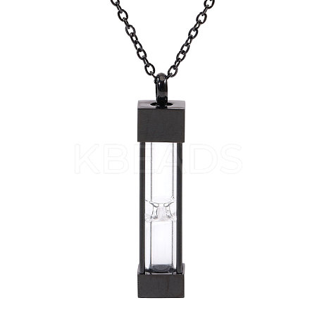 1Pc Glass Hourglass Rectangle Pet Memorial Keepsake Urn Ashes Pendant Necklaces NJEW-CA0001-27EB-1