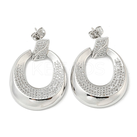 Oval Rack Plating Brass Micro Pave Cubic Zirconia Dangle Stud Earrings EJEW-F331-21P-1