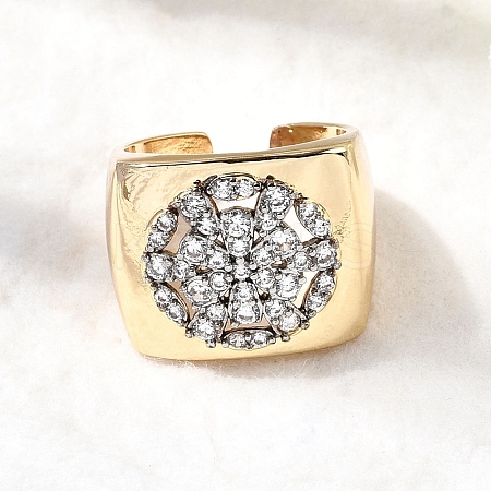 Brass Micro Pave Clear Cubic Zirconia Cuff Rings RJEW-H262-05G-1